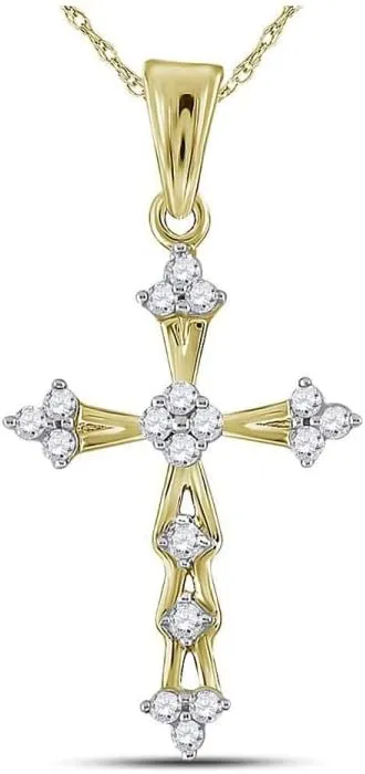 Yellow comprehend pipe Gold Round Diamond Flared Cross Pendant 1/5ct 10kt 